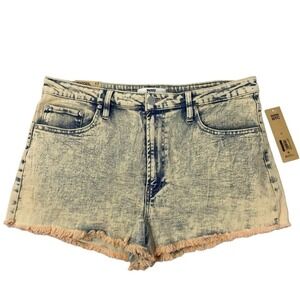 Madden NYC Super High Rise Denim Shorts Women Jr 17 Acid Wash Grunge Raw Hem